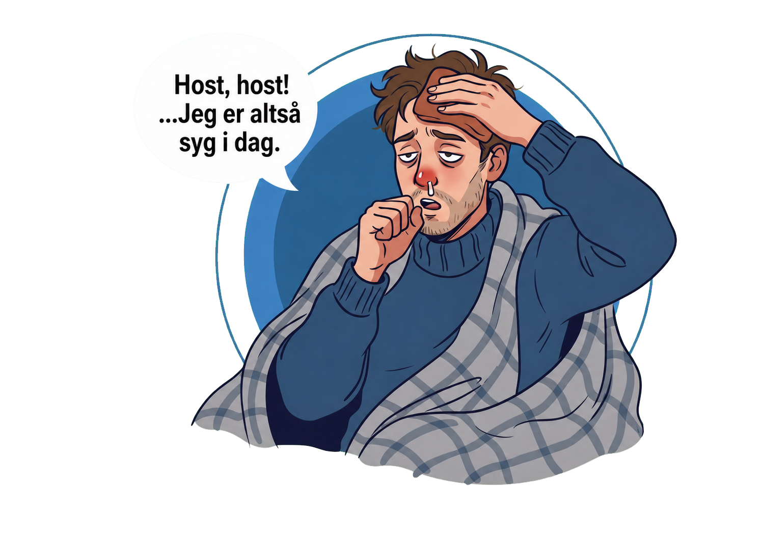 Illustration af en syg medarbejder, der hoster og melder sig syg